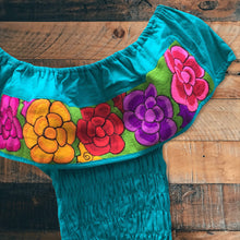 Load image into Gallery viewer, Women's Handmade Floral Embroidered Mexican Crop Top Blouse - Size Medium