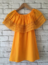 Load image into Gallery viewer, Women's Handmade Off the Shoulder Mexican Peasant Blouse - Size Medium - Yellow Mexican Blouse - Black Mexican Blouse - Blusa Artesanal
