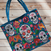 Load image into Gallery viewer, Handmade Mexican Sugar Skull Embroidered Tote Bag - Women's Purses & Handbags