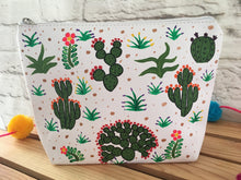 Load image into Gallery viewer, Hand Painted Cactus Succulent Mexican Cosmetic Bag - Vegan Cruelty Free Makeup Bag - Bohemian Cosmetic Bag - Bolsa Cosmetica - Artesanias