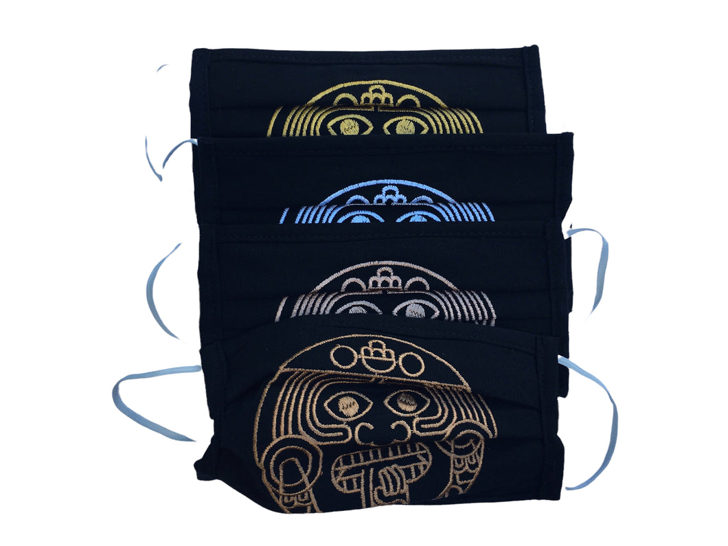 4 Pack of Handmade Mexican Embroidered Fabric Face Masks - Aztec Face Mask