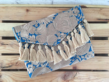 Load image into Gallery viewer, Handmade Mexican Floral Embroidered Pom Pom Clutch Purse Crossbody Bag - Envelope Style Clutch Bag - Artesanias Mexicanas - Bolsa Mexicana
