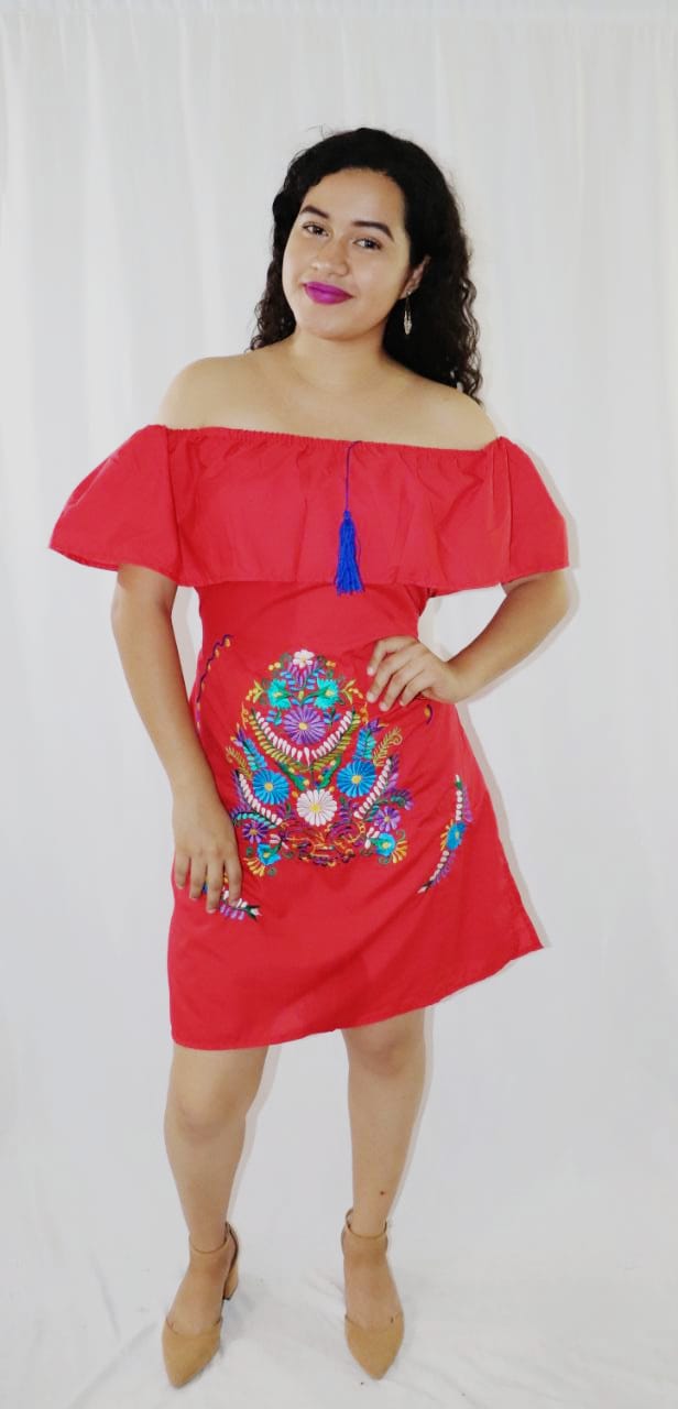 Women's Handmade Off the Shoulder Embroidered Mexican Dress - Vestido DiscoverMas Women's Handmade Off the Shoulder Embroidered Mexican Dress - Vestido DiscoverMas