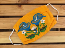 Load image into Gallery viewer, Handmade Floral Embroidered Mexican Face Mask - Blue Flower Fabric Face Mask - Cubrebocas Mexicanas - Topabocas - Hecho a Mano en Mexico