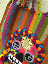 Load image into Gallery viewer, Handmade Embroidered Mexican Sugar Skull Woven Tote Bag - Dia de los Muertos

