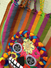 Load image into Gallery viewer, Handmade Embroidered Mexican Sugar Skull Woven Tote Bag - Dia de los Muertos