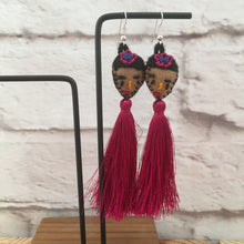 Load image into Gallery viewer, Handmade Mexican FridaTassel Earrings - Aretes de Frida Hechos a Mano en Mexico - Gift for Her - Mexican Folk Art Crafts - Mexican Jewelry