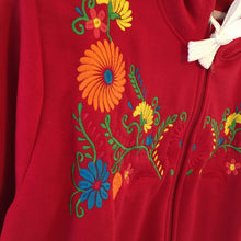 Load image into Gallery viewer, Women&#39;s Red Floral Embroidered Mexican Sweatshirt - Embroidered Mexican Hoodie with a Zipper - Sudadera Bordada Mexicana
