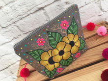 Load image into Gallery viewer, Hand Painted Floral Mexican Cosmetic Bag - Vegan Cruelty Free Makeup Bag - Bohemian Cosmetic Bag - Bolsa Cosmetica - Artesanias