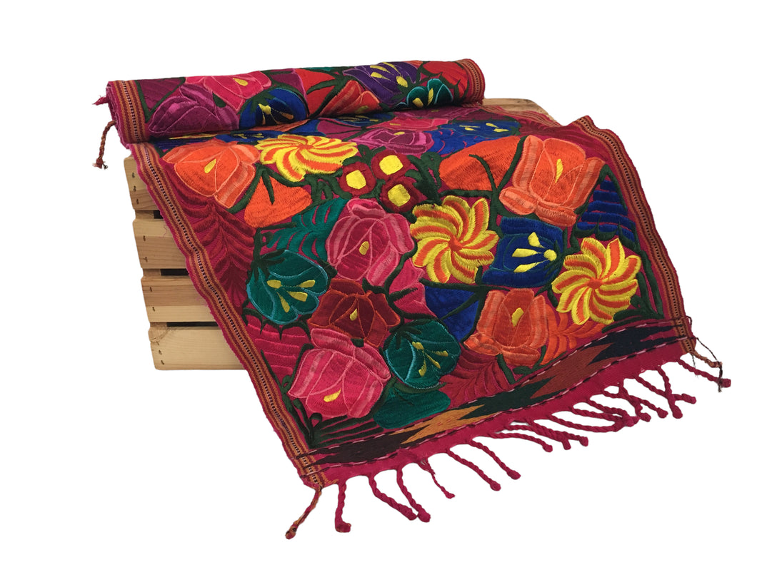 Handmade Mexican Floral Embroidered Table Runner - 4 ft - Camino de Mesa