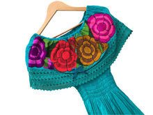 Load image into Gallery viewer, Handmade Women's Off the Shoulder Floral Embroidered Mexican Dress - Size Medium