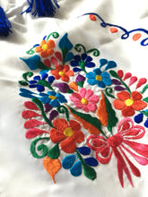 Load image into Gallery viewer, Girls Mexican Dress - Embroidered Girls Dress - Girls Mexican Fiesta Dress - White Mexican Dress - Vestiditio Bordado Artesanal