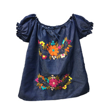 Load image into Gallery viewer, Handmade Women&#39;s Hand Embroidered Mexican Blouse - Chambray - Size Medium
