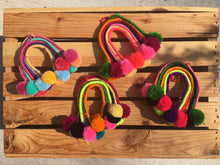 Load image into Gallery viewer, Handmade Hand Embroidered Mexican Felt Rainbow Arcoiris Pom Pom