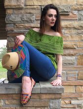 Load image into Gallery viewer, Women's Handmade Off the Shoulder Mexican Peasant Blouse - Size Medium - Yellow Mexican Blouse - Black Mexican Blouse - Blusa Artesanal