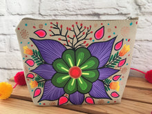 Load image into Gallery viewer, Hand Painted Floral Mexican Cosmetic Bag - Vegan Cruelty Free Makeup Bag - Bohemian Cosmetic Bag - Bolsa Cosmetica - Artesanias