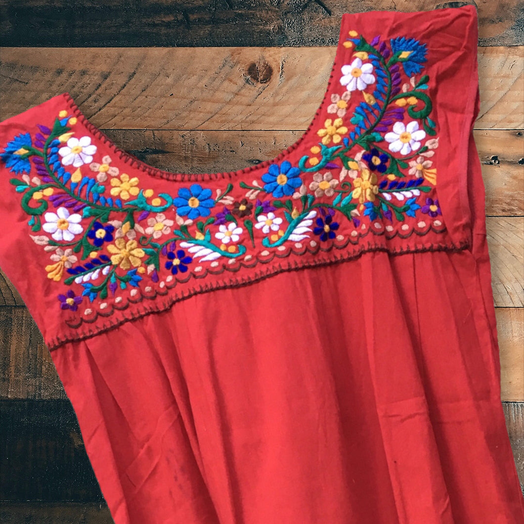 Handmade Women's Floral Embroidered Mexican Dress - Midi Dress - Size Medium