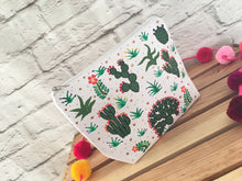 Load image into Gallery viewer, Hand Painted Cactus Succulent Mexican Cosmetic Bag - Vegan Cruelty Free Makeup Bag - Bohemian Cosmetic Bag - Bolsa Cosmetica - Artesanias