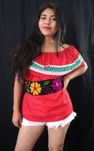 Load image into Gallery viewer, Handmade Off the Shoulder Mexican Peasant Blouse - Chiapas, Mexico - Cinco de Mayo - Mexican Fiesta - Women's Size Medium - Blusa Artesanal