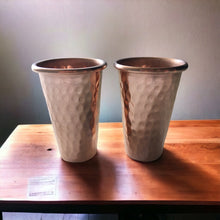 Load image into Gallery viewer, Set of 2 Handmade Hammered Mexican Copper Shot Glasses - 2oz - Tequila - Mezcal