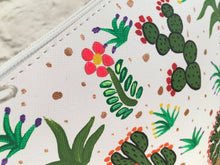 Load image into Gallery viewer, Hand Painted Cactus Succulent Mexican Cosmetic Bag - Vegan Cruelty Free Makeup Bag - Bohemian Cosmetic Bag - Bolsa Cosmetica - Artesanias
