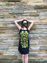 Load image into Gallery viewer, Handmade Women's Navy Blue Sunflower Embroidered Mexican Dress - Size Large - Vestido Bordado Mexicano - Vestido Girasol