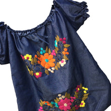 Load image into Gallery viewer, Handmade Women&#39;s Hand Embroidered Mexican Blouse - Chambray - Size Medium
