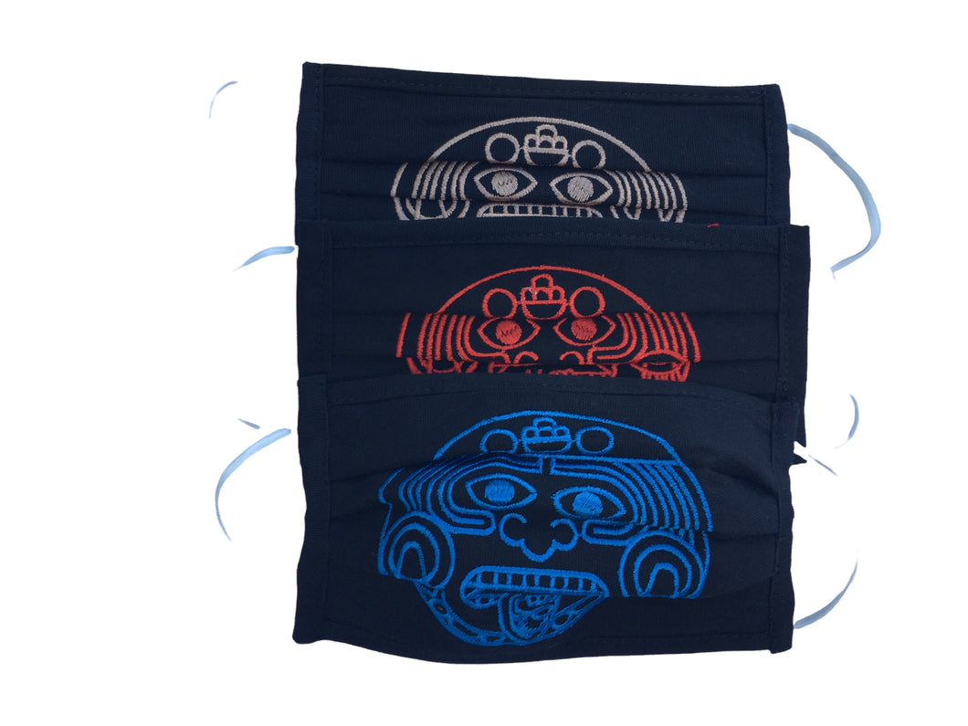 3 Pack of Handmade Mexican Embroidered Fabric Face Masks - Aztec Face Mask