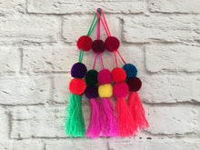 Load image into Gallery viewer, Handmade Mexican Pom Pom Tassel Decor - Pom Pom Handbag Accessory - Mexican Fiesta Bridal Shower Favor Gift - Mexican Home Decor