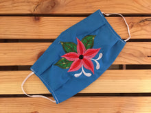 Load image into Gallery viewer, Handmade Floral Embroidered Mexican Face Mask - Blue Flower Fabric Face Mask - Cubrebocas Mexicanas - Topabocas - Hecho a Mano en Mexico