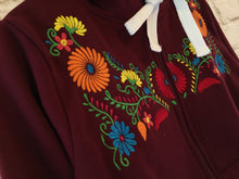 Load image into Gallery viewer, Women's Maroon Red Floral Embroidered Mexican Sweatshirt