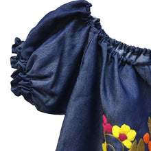 Load image into Gallery viewer, Handmade Women's Hand Embroidered Mexican Blouse - Chambray - Size Medium