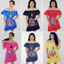Load image into Gallery viewer, Women's Handmade Off the Shoulder Embroidered Mexican Dress - Vestido Mexicano