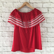 Load image into Gallery viewer, Women's Handmade Off the Shoulder Mexican Peasant Blouse - Size Medium - Yellow Mexican Blouse - Black Mexican Blouse - Blusa Artesanal