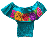 Load image into Gallery viewer, Women's Handmade Floral Embroidered Mexican Crop Top Blouse - Size Medium
