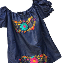 Load image into Gallery viewer, Handmade Women&#39;s Hand Embroidered Mexican Blouse - Chambray - Size Medium
