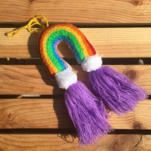 Load image into Gallery viewer, Handmade Hand Embroidered Mexican Felt Rainbow Arcoiris Pom Pom