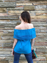 Load image into Gallery viewer, Women's Handmade Off the Shoulder Mexican Peasant Blouse - Size Medium - Yellow Mexican Blouse - Black Mexican Blouse - Blusa Artesanal