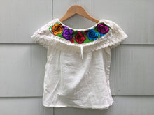 Load image into Gallery viewer, Handmade Girls Embroidered Mexican Blouse - Size 6 - Off the Shoulder Blouse
