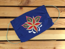Load image into Gallery viewer, Handmade Floral Embroidered Mexican Face Mask - Blue Flower Fabric Face Mask - Cubrebocas Mexicanas - Topabocas - Hecho a Mano en Mexico