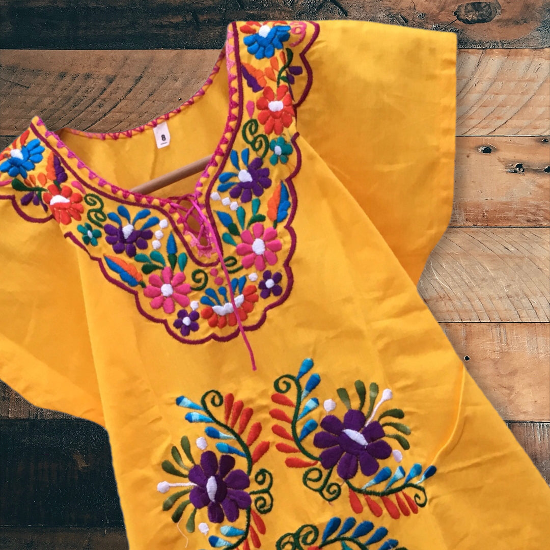 Handmade Girls Embroidered Mexican Dress