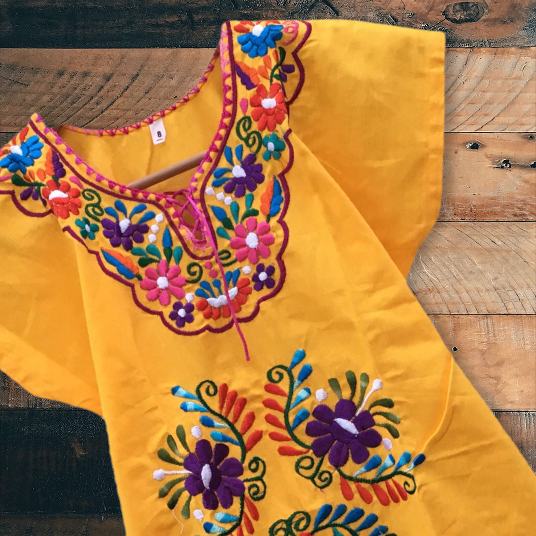 Handmade Girls Embroidered Mexican Dress - Size 8