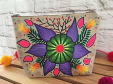 Load image into Gallery viewer, Hand Painted Floral Mexican Cosmetic Bag - Vegan Cruelty Free Makeup Bag - Bohemian Cosmetic Bag - Bolsa Cosmetica - Artesanias