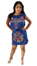 Load image into Gallery viewer, Handmade Women's Blue Embroidered Mexican Dress - Size Medium - Mexican Fiesta Dress - Vestido Bordado Mexicano - Artesanias Mexicanas