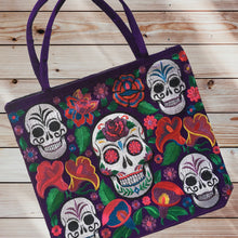 Load image into Gallery viewer, Handmade Mexican Sugar Skull Embroidered Tote Bag - Women's Purses & Handbags