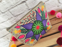 Load image into Gallery viewer, Hand Painted Floral Mexican Cosmetic Bag - Vegan Cruelty Free Makeup Bag - Bohemian Cosmetic Bag - Bolsa Cosmetica - Artesanias