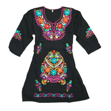 Load image into Gallery viewer, Handmade Womens Floral Embroidered Mexican Dress - Size Medium
