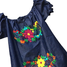 Load image into Gallery viewer, Handmade Women&#39;s Hand Embroidered Mexican Blouse - Chambray - Size Medium
