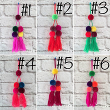 Load image into Gallery viewer, Handmade Mexican Pom Pom Tassel Decor - Pom Pom Handbag Accessory - Mexican Fiesta Bridal Shower Favor Gift - Mexican Home Decor