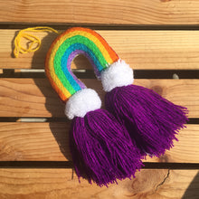 Load image into Gallery viewer, Handmade Hand Embroidered Mexican Felt Rainbow Arcoiris Pom Pom